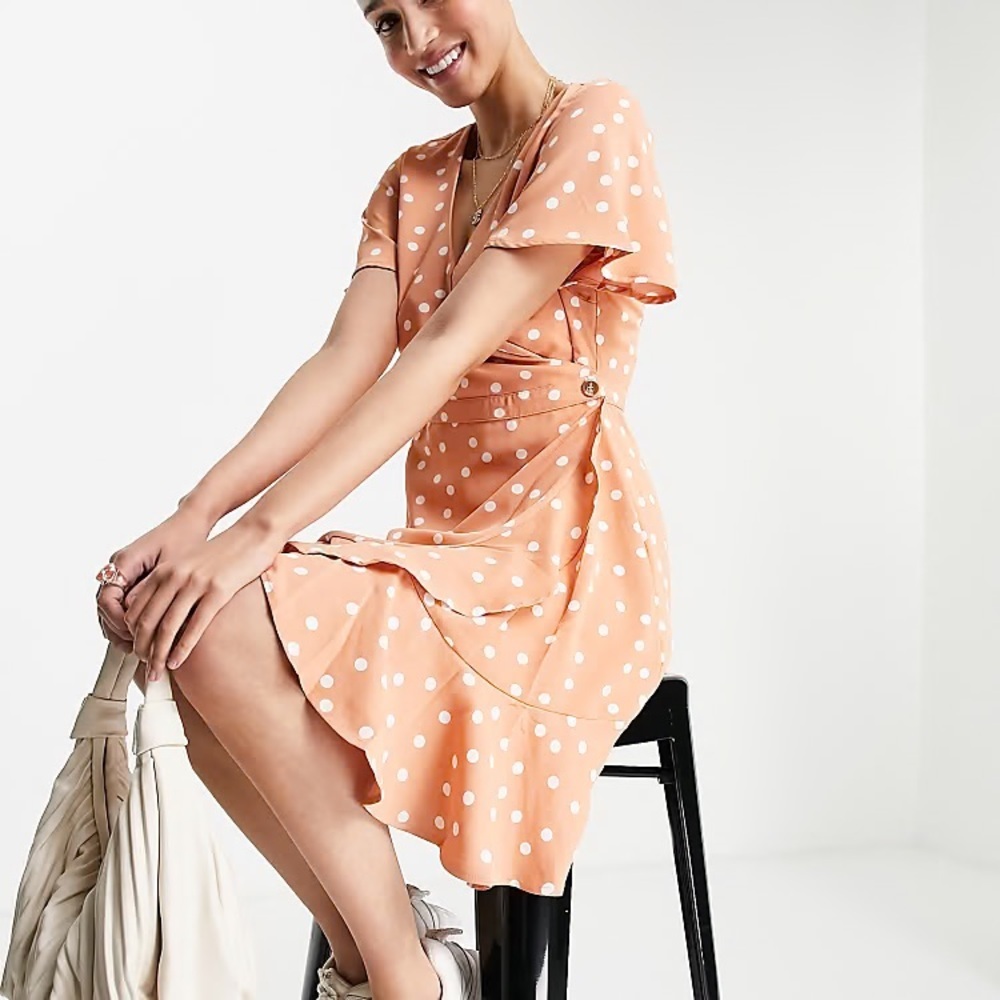 Gilli wrap front frill mini dress in orange